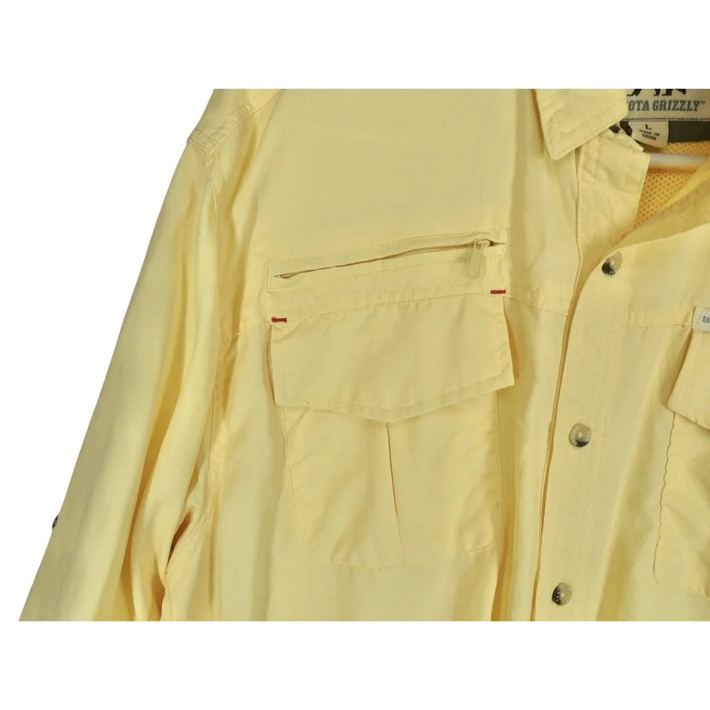 Dakota Grizzly Button Up Hiking Shirt Men L Yellow‎ Outdoor Nylon roll up sleeve